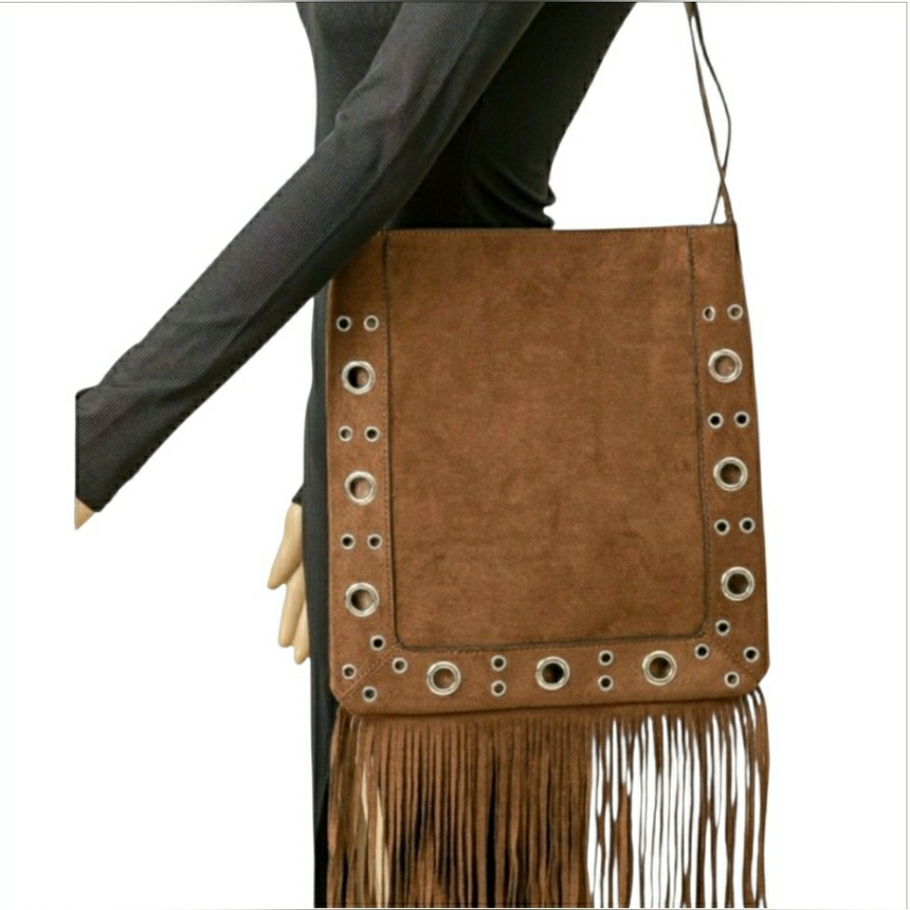 Boho Fringe Shoulder Bag w/ Silver Studs & Grommets (3 Colors Available) NWT! - Picture 4 of 6